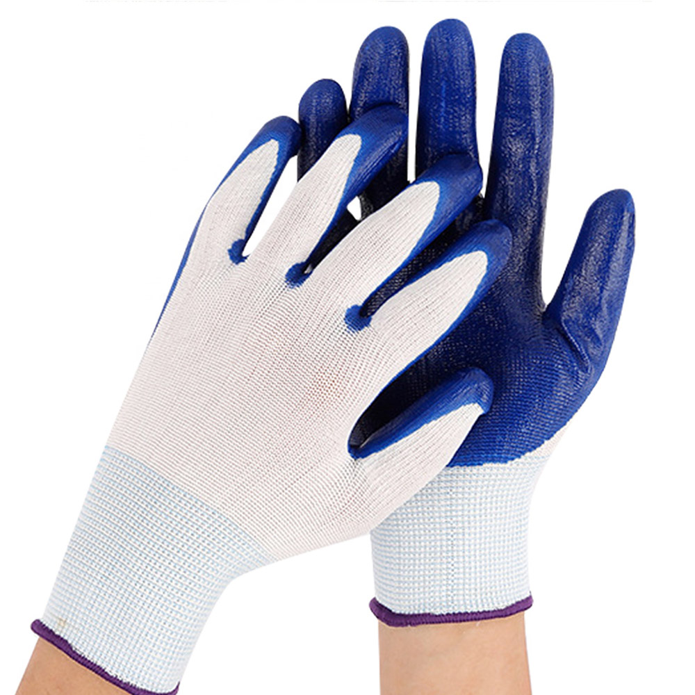 Customizable Blue Dawb Polyester Palm Nitrile Coated Work Gloves (5)