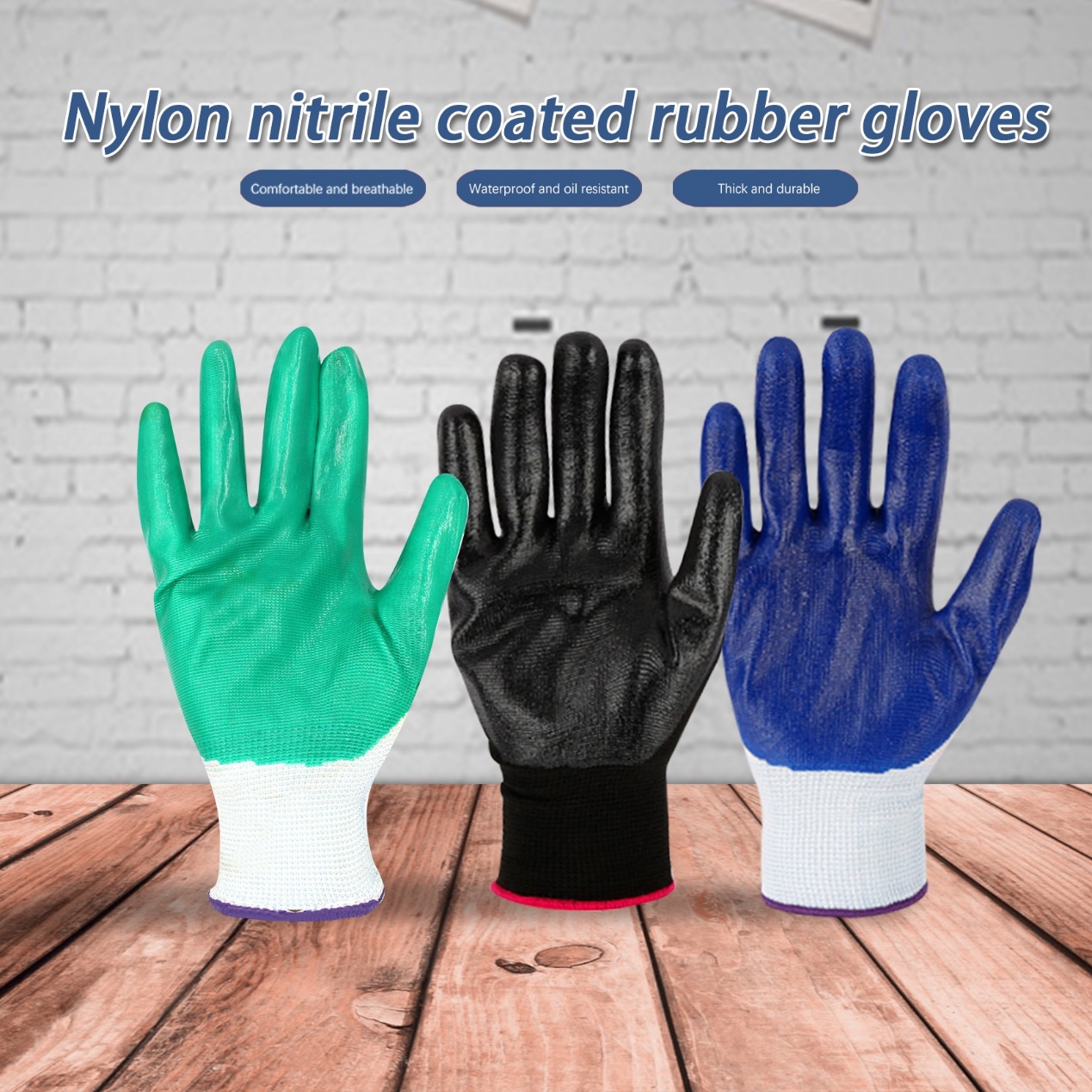 Customizable Blue Dawb Polyester Palm Nitrile Coated Work Gloves