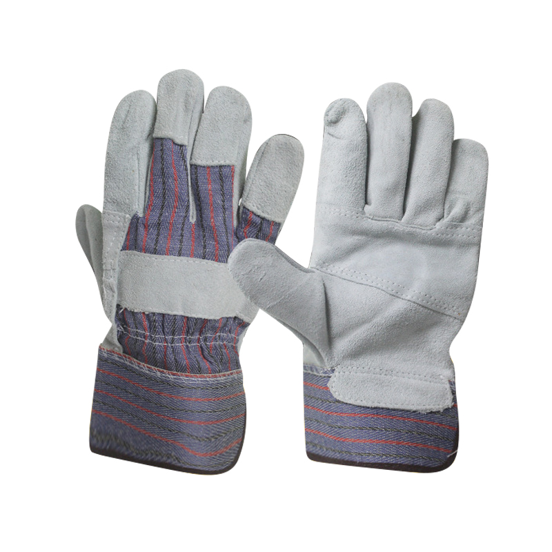 Economy Leather Palm Canvas Safety Cuff Welding Gloves Muag hnab looj tes ua haujlwm (2)