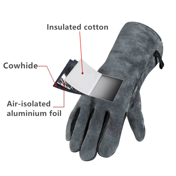 Leather Oven Heat Resistant BBQ Gloves High Temperature ( (4)