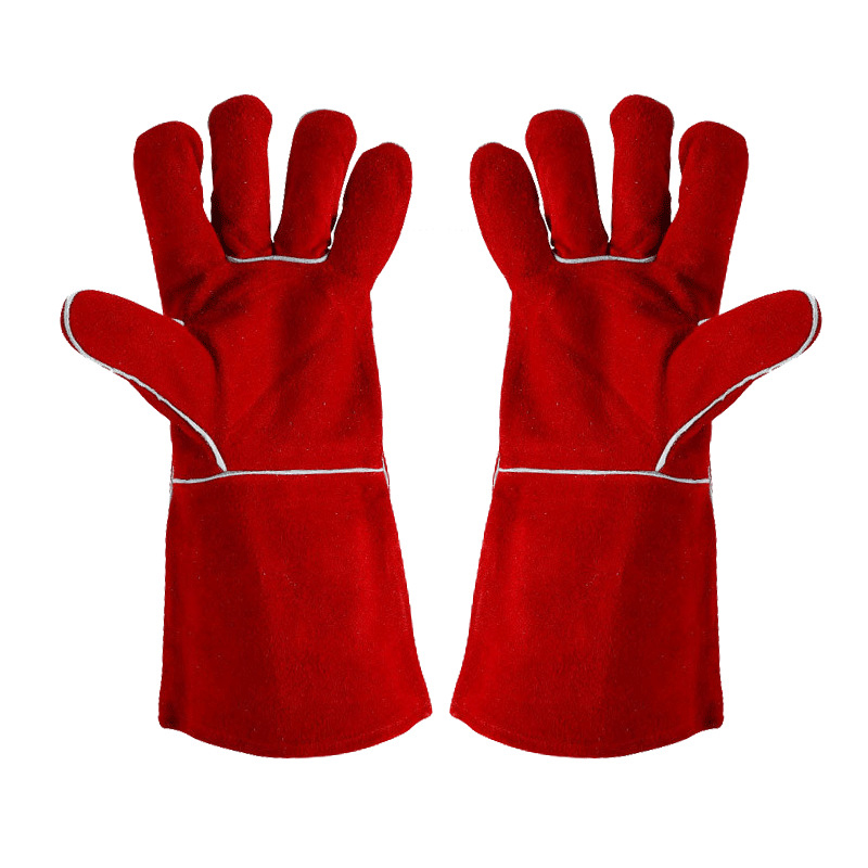 Red Welding Gloves Nyuj Split Leather Work Gloves Leather Safety Working Gl (