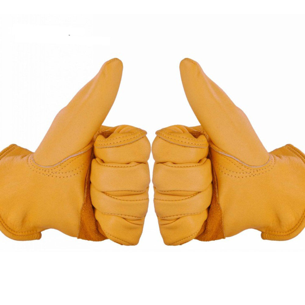 Yellow Leather Gloves AB Grade Driver Protective Gloves for Motorcycle ((3)