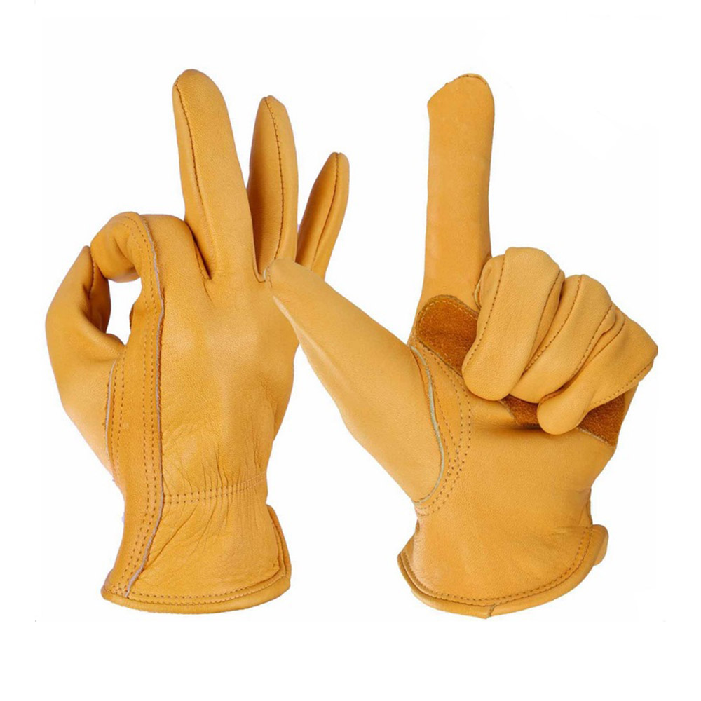 Yellow Leather Gloves AB Grade Driver Protective Gloves for Motorcycle ((4)