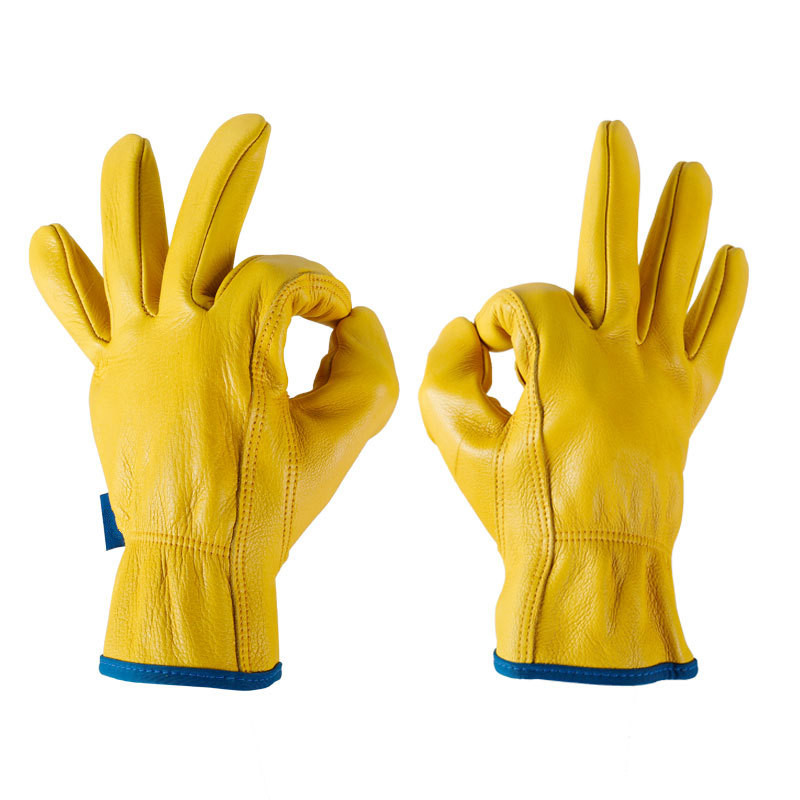 Yellow Truck Leather Driver Contruction Gloves Safety Cow Split Leat (