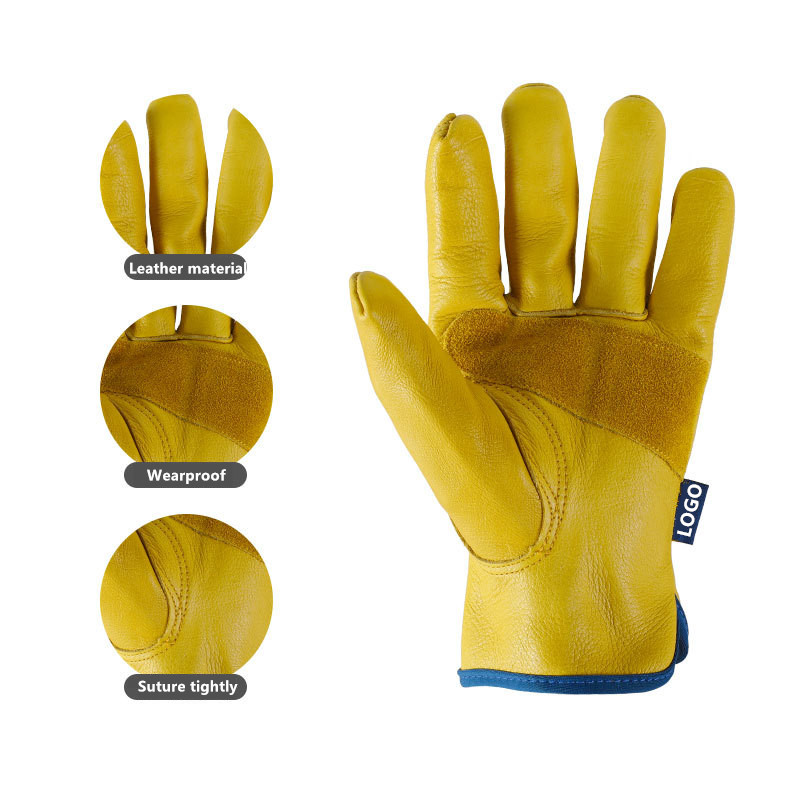 Yellow Truck Leather Driver Contruction Gloves Safety Cow Split Leat (2)