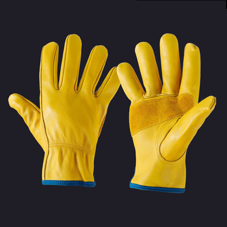 Yellow Truck Leather Driver Contruction Gloves Safety Cow Split Leat (3)