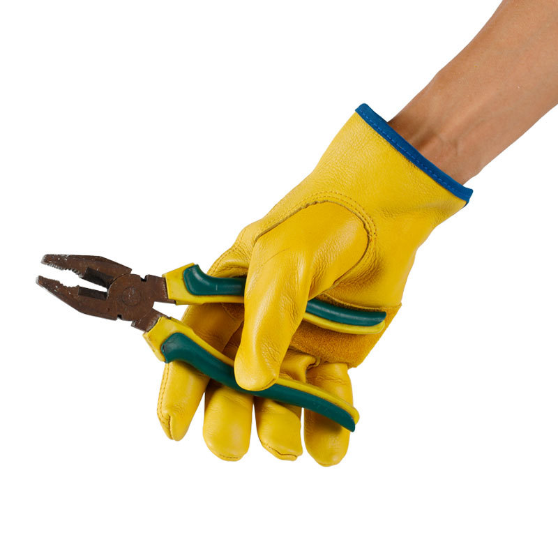 Yellow Truck Leather Driver Contruction Gloves Safety Nyuj Split Leat ((4)